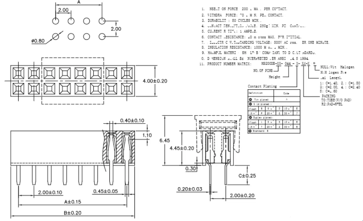 2.0mm Socket / H: S1:4.00mm, S2: 4.30mm, S3: 4.45mm/Double