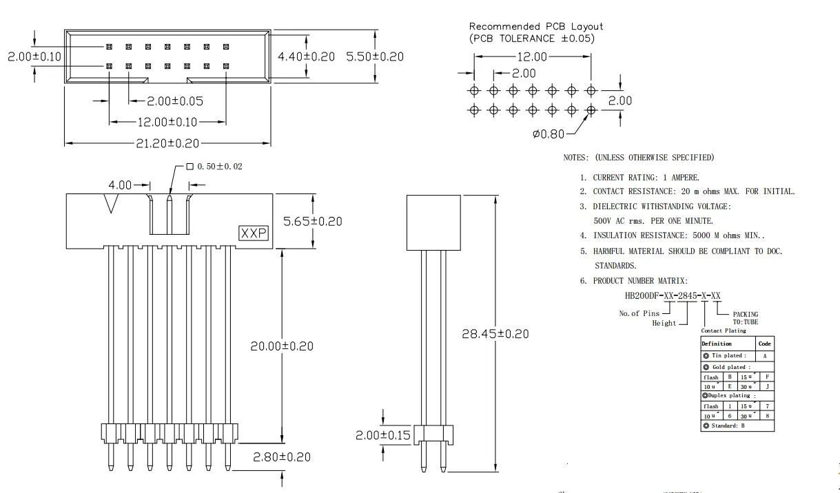 2.0mm DIP/THT/Double Row/Stack Plasitc/Box Pin Header