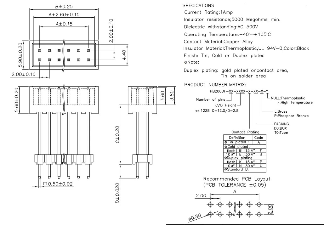 2.0mm DIP/THT/Double Row/Stack Plasitc/ Box Pin Header