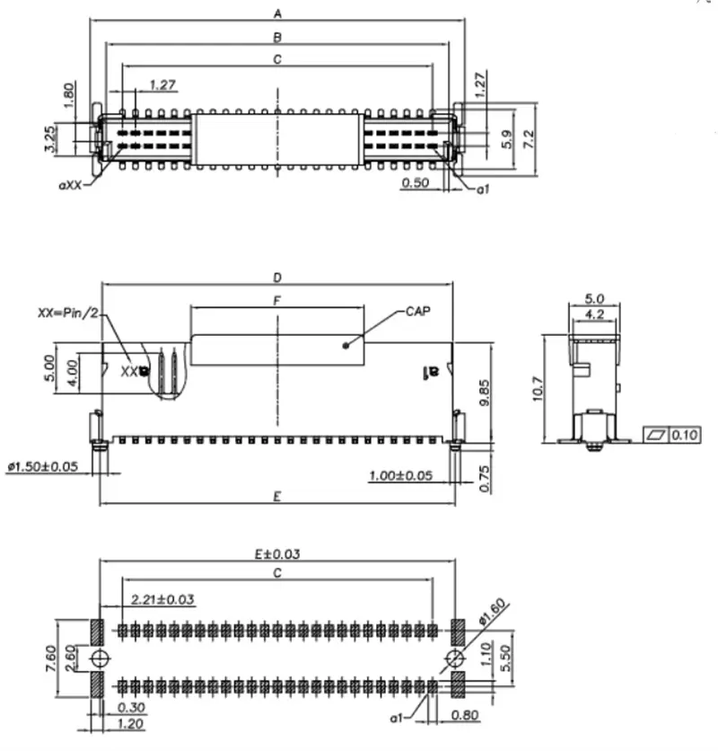 1.27mm SMC Male Connector drawing