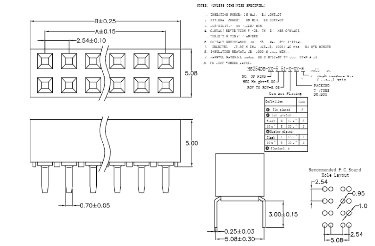 2.54mm Socket Dual Entry/Double/2.54*5.08/H:5.0mm