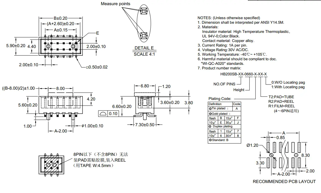 2.0mm SMD/SMT/Double Row/ Box Pin Header